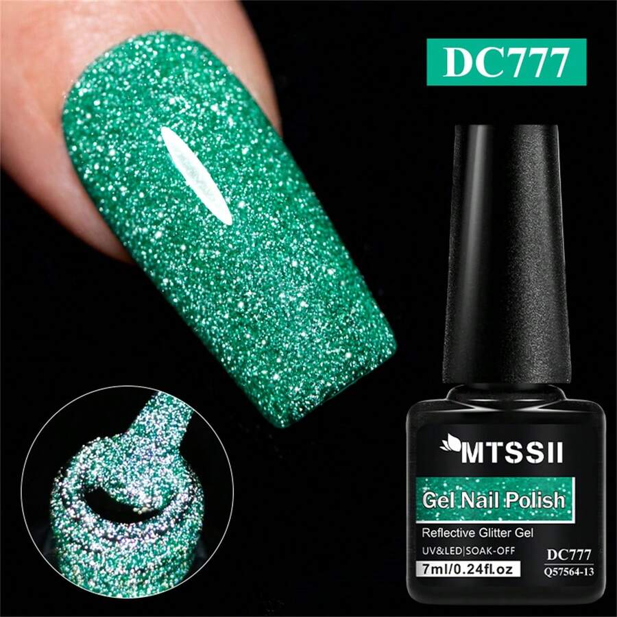 Mtssii 7ml Champagne Gold Sliver Reflective Nail Gel Polish Sparkling Shining Glitter Pink Red Color Nail Supplies Semi Permanent Soak Off UV Gel Varnish Sparkle Effect Nail Art Manicure - 彩色 - 查看 1