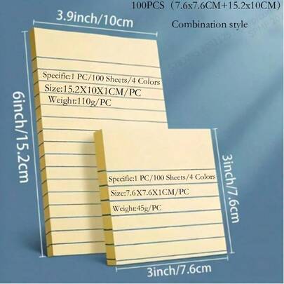 100/200sheets Line Sticky Notes 4 Colors Portable Student Note Marker Writing Sticky Notes, Self-Adhesive Easy To Apply Notepad Office, Home, School Big And Small Two Styles, Office Small Helper,School Supplies,Back To School