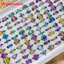 20pcs/Pack Minimalist Cutout Stainless Steel Rings Set For Women, Mixed Styles Hollow Personalized Couple Rings For Party/Daily Wear, Fashion Jewelry Best Gift, Random Shipping - Multicolor - View 13