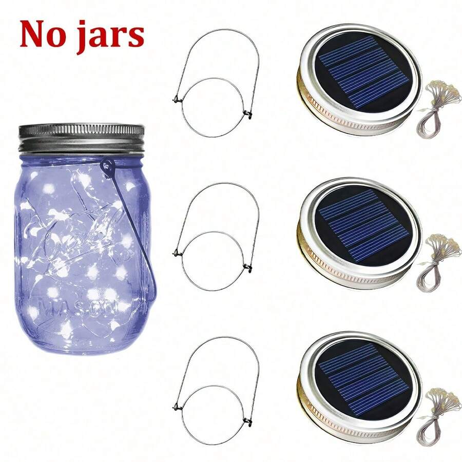 Solar Mason Jar Lid String Lights, 3/6/9/12/30Pack 20 Led 6.6FT String Fairy Star Firefly Jar Lids Lights With Hangers Included (Jars Not Included), For Mason Jar Patio Garden Wedding Lantern - ánh sáng trắng - Xem 1