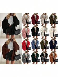 Oversized Cardigan Sweaters For Women Fall Fashion Long Sleeve Chunky Lightweight Knit Cardigans Winter Clothing Open Front Solid Color Crochet Lantern Sleeve Coat - trắng - Xem 7