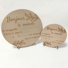 1 pièce Panneau de bienvenue en bois, design sculpté "Bonjour Le Monde", bois naturel, convient aux nouveaux parents et aux adolescents, cadeau pour les futures mères