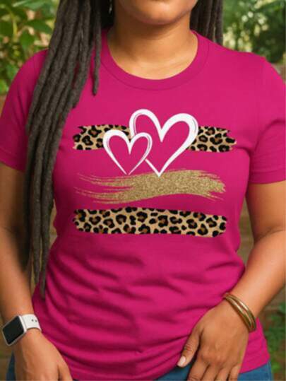 Playera camiseta básica mujer dama cuello redondo manga corta estampado  GRAFICO DE CORAZON CORAZONES ANIMAL PRINT GRAPHIC | Textura Suave Fortiz
