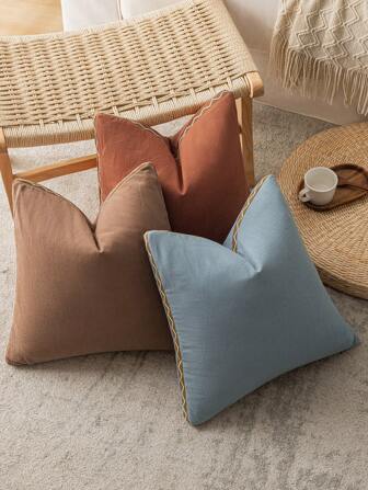 2 件焦糖色亚麻荷叶边枕套，波西米亚农舍装饰靠垫套，适用于客厅、餐厅和卧室（不含枕芯）