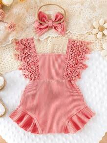 Romper Robe À Franges Avec Bandeau Pour Bébé Fille Mignonne, Doux, Confortable, Respirant Et De Couleur Unie, Adapté Pour Les Fêtes Décontractées, Les Vacances Et Les Sorties