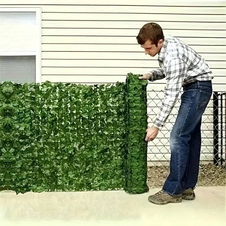 Artificial Ivy Privacy Fence Wall Screen, UV Resistant, Green Background, Leafy Tree Lattice Panel, Made Of Plastic, For Patio, Balcony, Garden, Backyard, Indoor Outdoor Green Wall Decoration