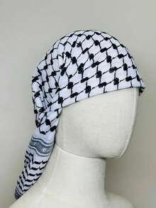 1pc Designer Black & White Geometric Pattern Casual Scarf, Lockstitch Edging, Suitable For All Seasons - Black and White - View 6