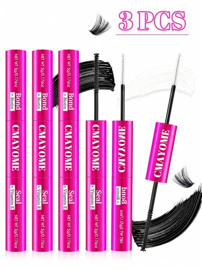 [72-Hour Strong] 1/2/3 Packs Hypoallergenic 2-In-1 Eye Lash Glue And Sealer | 72-Hour Strong, Latex-Free, Waterproof | For DIY Cluster Lashes, Home False Eyelash Makeup Tool | Mixed Style Black Lash Extension Adhesive Lash Glue,Eye Lash Glue