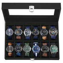 SONGMICS Porta Orologi a 12 Posti, Scatola Portaorologi, Coperchio in Vetro, Cuscini Rimovibili, Chiusura in Metallo, Idea Regalo, Superficie in PU Nero, Interno Nero, Regalo Natale - Superficie in PU Nera, Interno Nero - Visualizzare 8