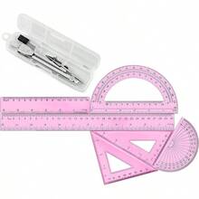 1 Set de Útiles de Geometría de Plástico Incluye Dibujo, Transportador de 6 Pulgadas y 4 Pulgadas, Reglas de 45/60 Grados de 12 Pulgadas y 6 Pulgadas, Suministros de Oficina Transparentes (Rosa) - Rosa - Ver 3