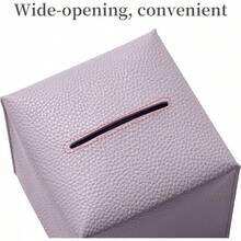 Funda Rectangular para Caja de Pañuelos, Soporte de Caja de Pañuelos de Cuero PU con Cinturón Inferior, Organizador de Caja de Pañuelos Moderno y Elegante para Hogar, Coche, Hotel, Oficina 9.5X5X5 (Blanco Oscuro) - Púrpura simple - Ver 5