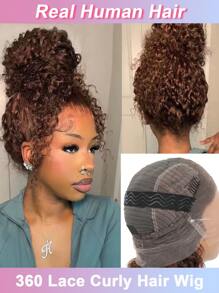 38 英寸杰瑞卷曲巧克力棕色 360 度蕾丝前假发，真人发质透明蕾丝，预拔婴儿发质，360 度全蕾丝前假发，真人发质巴西处女卷发，适合女士