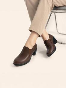 Women's Chunky Low Block Heel Pumps Comfort Oxfords Shoes Casual Loafers - Màu nâu  Mocha - Xem 6