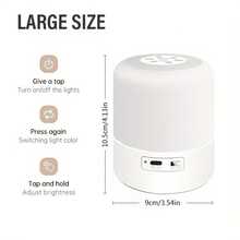 1 pieza Luz nocturna LED regulable con control táctil - Recargable por USB 800mAh batería de litio, lámpara de mesita de noche ajustable a 3 colores (con pantalla de plástico), iluminación suave y sin parpadeo para el hogar, ≤36V - Blanco - Ver 12