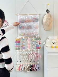 1 pieza Organizador de accesorios para el cabello, soporte para diademas, adecuado para niñas, con ganchos para almacenar pasadores, diademas y accesorios para el cabello, se puede colgar en la pared, ideal para decorar la habitación del bebé, la guardería, la habitación de las niñas, se puede colgar en la pared, la puerta o el armario, un gran regalo para baby shower, recién nacido - Blanco - Ver 9