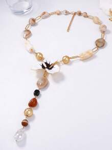 1 件优雅奢华高端设计合金滴油花树脂串珠 Y 型项链，适合女士