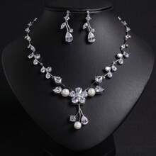 3pcs Silver Color Jewelry Set For Women, Necklace And Earrings, Suitable For Ladies/Brides/Bridesmaids, Fashion Jewelry Set For Festivals, Parties, Weddings, Banquets, Gift (Multiple Colors Available)