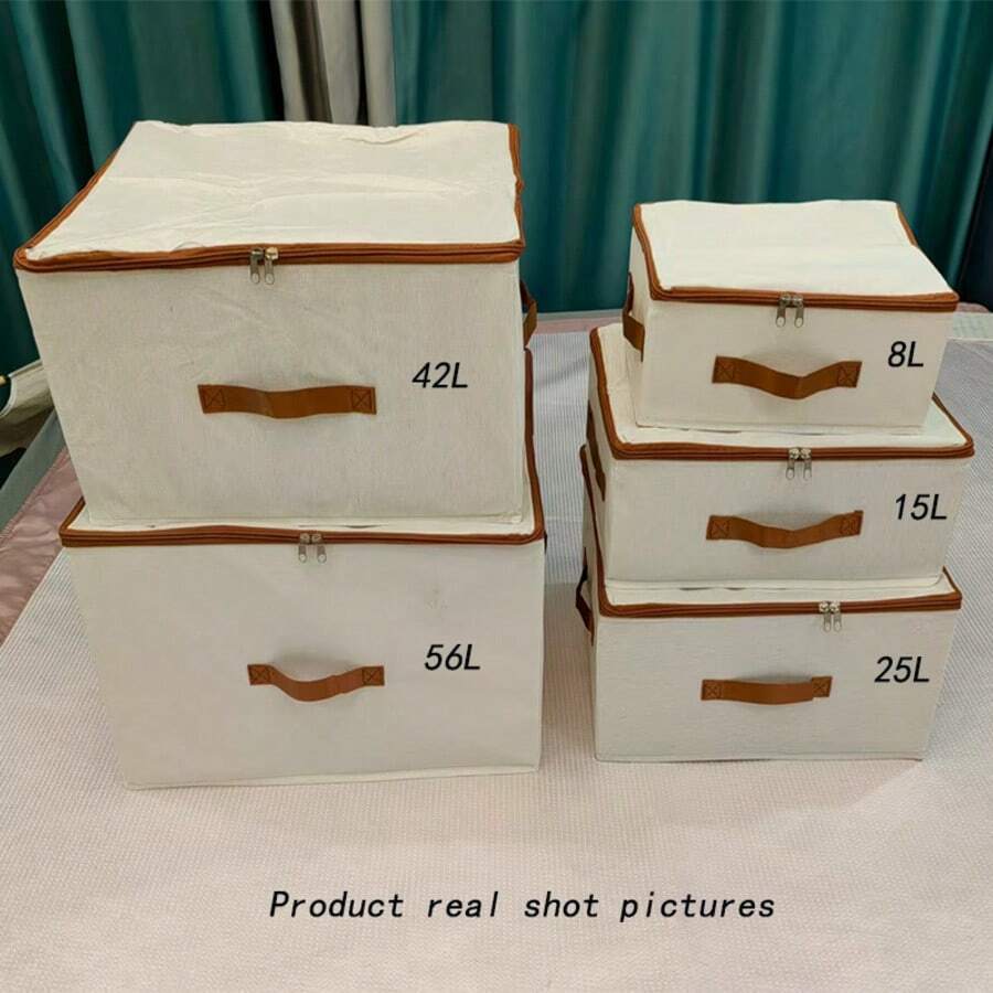 1/2 Packs Storage Bins With Zipper Lid Fabric Lidded Storage Baskets Boxes Foldable Washable Closet Shelf Clothes Organizer Container With Handles (Beige)