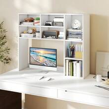 Desktop Bookshelf, Desk Hutch Dorm W/ 7 Cubes & 3 Adjustable Shelves, Desk Shelf For Up To 27" Computer Monitors, Wooden Desktop Storage Organizer For Dorm College Office Home (White)