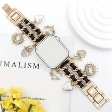 1 Stück schwarzes glitzerndes Lederarmband mit Liebes-Anhänger aus Zinklegierung, kompatibel mit Apple Watch Ultra 2/SE/10/9/8/7/6/5/4/3/2/1, 38/40/41/42mm 42/44/45/46/49mm