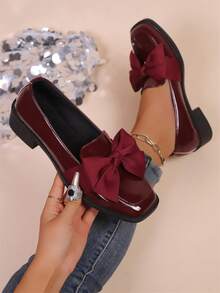 Giày bệt mũi vuông thường ngày có nơ trang trí cho nữ, gót thấp, chất liệu mặt gương, giày lười, giày da nhỏ gót dày, giày làm việc, giày lười nữ, giày Mary Jane, giày cao gót trong suốt, giày cao gót nữ, giày mules nữ, giày công sở, giày nữ, giày cao gót nâu, giày làm việc, phong cách đại học, giày bệt cổ điển, giày bệt tối giản, giày trang trọng cho nữ - Màu Đỏ Sâu - Xem 3
