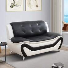Leather Living Room Furniture Sets, Sectional Sofa Sets Modern Faux Leather Couch For Living Room Furniture Living Room Living Room Set Sectional Couch,Black & White-1pc Loveseat - Đen & Trắng - 1 chiếc ghế dài - Xem 2