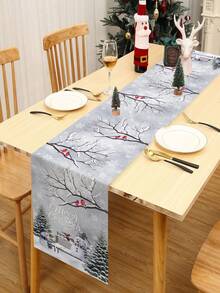 1 pieza Camino de mesa navideño, mantel de poliéster con estilo de muñeco de nieve y copos de nieve para decoración navideña del hogar, centro de mesa, decoración de fiesta de Navidad, suministros de cocina navideños, regalos de Navidad, decoración de Año Nuevo 2026