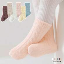 5 perechi de șosete mixte pentru nou-născuți, șosete groase și calde de iarnă pentru copii mici, șosete îngroșate până la jumătatea gambei pentru copii