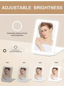 FENCHILIN FENCHILIN Lighted Makeup Vanity Mirror With Magnification For Travel, Large Portable Cosmetic Beauty Mirror With 60 LED Lights 3X 5X Magnifying Mirror Automatic Modes White 7.9'' - 白色 - 查看 3