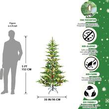 Artificial Warm White LED Christmas Tree, Including Four Size Options (4ft/5ft/6ft/7ft/), Made Of PE/PVE Mixed Material, Simulated Leaves, Equipped With A Sturdy Metal Frame, Suitable For Supermarkets, Cafes, Home Living Room Lights Christmas Holiday Decoration