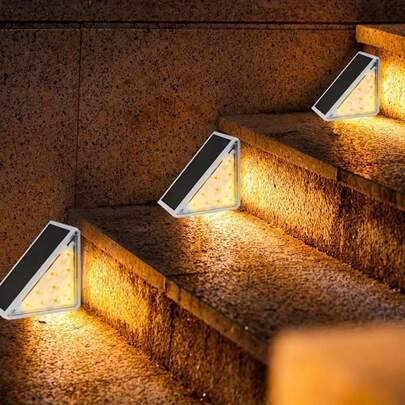 2pcs Outdoor Waterproof Solar Powered Step Lights, Triangle Stair Lights, Accent Garden Path Lights, Decorative Lighting Anti-Theft Solar Step Lights, Home Decor Yard Lights Automatically Illuminate In The Dark