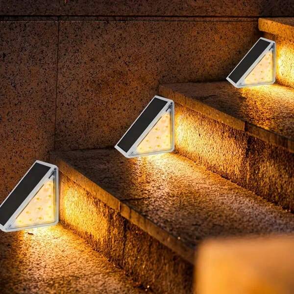 2pcs Outdoor Waterproof Solar Powered Step Lights, Triangle Stair Lights, Accent Garden Path Lights, Decorative Lighting Anti-Theft Solar Step Lights, Home Decor Yard Lights Automatically Illuminate In The Dark