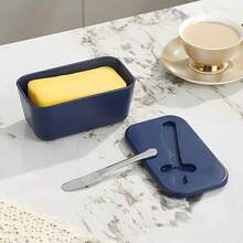 1 Set Butter Dish, Including 1 Large Butter Pot (For Countertop), 1 Sealed Butter Holder, And 1 Separate White Butter Knife, Kitchen Christmas Gift - Multicolor - View 6