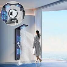 Hydromassage Post LED Stainless Steel Black Shower Post, Shower System 5 Functions Bathtub Shower Set - Black - View 2