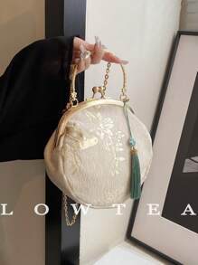 low tea Summer Crossbody Bag For Women, New Clip Mouth Hanfu Bag, Chinese Style Random Pattern Handbag, New Chinese Style Shoulder Crossbody Bag - White - View 5