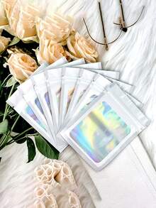 100/50/30/10pcs Resealable Bags, Clear Window Food Storage Bags, Candy Bags, Fudge Bags, Aluminum Foil Bags, Party Favor Packaging Bags, Holographic Resealable Bags Zipper Food Storage Aluminum Foil Mylar Scent Bags Plastic Flat Packaging Bags For Party Favors Food Candy Jewelry Lip Gloss, Available In Various Sizes And Colors - 開窗鐳射袋 - 查看 8