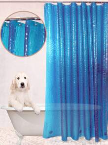 1pc Water Cube 3D Waterproof Mildew-Proof Bathroom Shower Curtain, With Steel Hooks On Top And Magnets On Bottom, Liner Included, Blue Translucent Ice Pattern Back To School Bathroom Decor - Blue - View 7