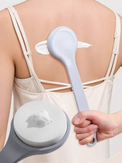 长柄身体乳液涂抹器，带背部刷和海绵垫，适合老年人和女性使用，保湿、防晒，身体乳涂抹刷，沐浴刷，身体乳液涂抹器，沐浴刷，背部按摩刷，沐浴后使用，淋浴后涂抹身体乳液的工具