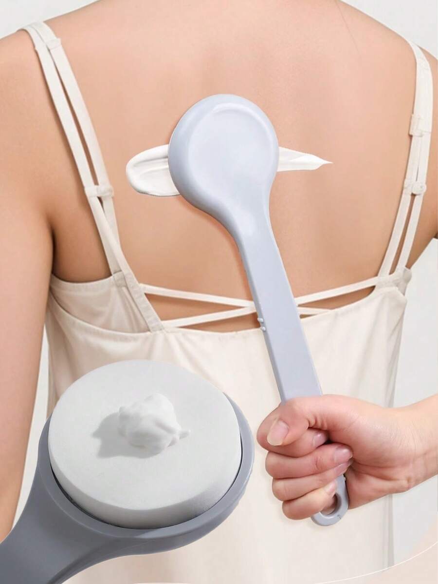 长柄身体乳液涂抹器，带背部刷和海绵垫，适合老年人和女性使用，保湿、防晒，身体乳涂抹刷，沐浴刷，身体乳液涂抹器，沐浴刷，背部按摩刷，沐浴后使用，淋浴后涂抹身体乳液的工具 - 彩色 - 查看 1
