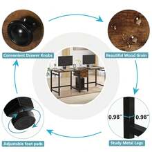 Tribesigns 200 Cm Long Desk, Double Computer Desk With 2 Drawers, Two Person Desk Workstation With Storage Shelves, Writing Table Study Desk For Home Office, Rustic Brown - Brown - View 3