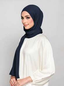 1件装速戴针织头巾，采用柔软透气、不易起球的面料制成。系带式头巾。适合穆斯林全年日常佩戴。 - 藏蓝色 - 查看 4