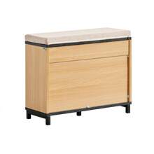 SoBuy Schuhbank Sitzbank mit Stauraum – Schuhregal Schmal mit Klappfach & Sitzfläche – Flur Schuhschrank für 47 EU Größe – Holzoptik, Marmor Schwarz, 113kg Tragkraft, FSR201-N