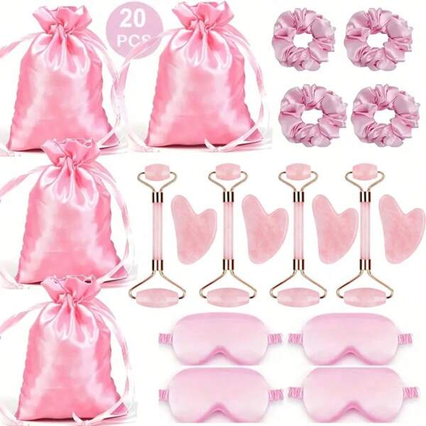 20pcs Styling Tool Silky Gift Set, Silky Sleeping Eye Mask, Female Face Massager Massage Stick, Hair Tie, Silky Gift Bag, Suitable For Women'S Party, Wedding Favor, Mother'S Day, Holiday Gifts, Anniversary, Birthday Present