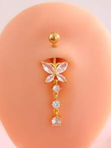 4pcs G23 Titanium Navel Rings Set, Cubic Zirconia Heart, Butterfly & Flower Shaped Navel Rings/Studs, Suitable For Women's Daily Wear - 4-piece Set - View 7