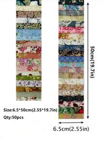 50条果冻卷布条，适用于缝纫、拼布、手工制作，预裁布包，拼布预裁方块 - 2.5英寸 x 19.6英寸，圣诞节、万圣节节日礼物和工艺用品，颜色随机 - 彩色 - 查看 3