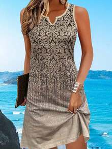 Autumn And Summer New Popular Style Hot Style Fashion Leisure Vacation Style Light And Elegant Ladies All-Match Slim Fit Out Home Travel Work Preferred Style Summer New Fashionable Retro Style Printed Dress,Fall Clothes For Women - 彩色 - 查看 3