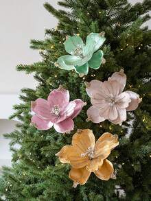 1pc Christmas Poinsettia Glitter Faux Flowers Elegant Christmas Artificial Flowers For Xmas Wreath Floral Decorations Luxury Xmas Tree Topper Christmas Tree Ornaments Holiday Home Party Decorations Home Decor Christmas Decorations Room Decor Winter