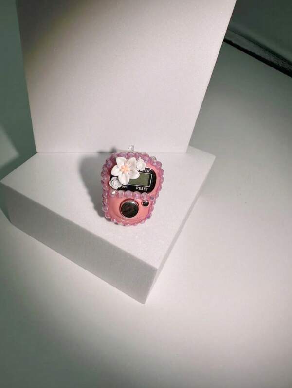 Anel de contagem decorado com strass de 2 lados, anel de contagem com decoração floral