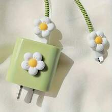 简约花卉充电保护壳，适用于 Apple 14/13/16/15 系列快速充电适配器，20W 充电器保护壳，理想礼物 - 綠色 - 查看 2