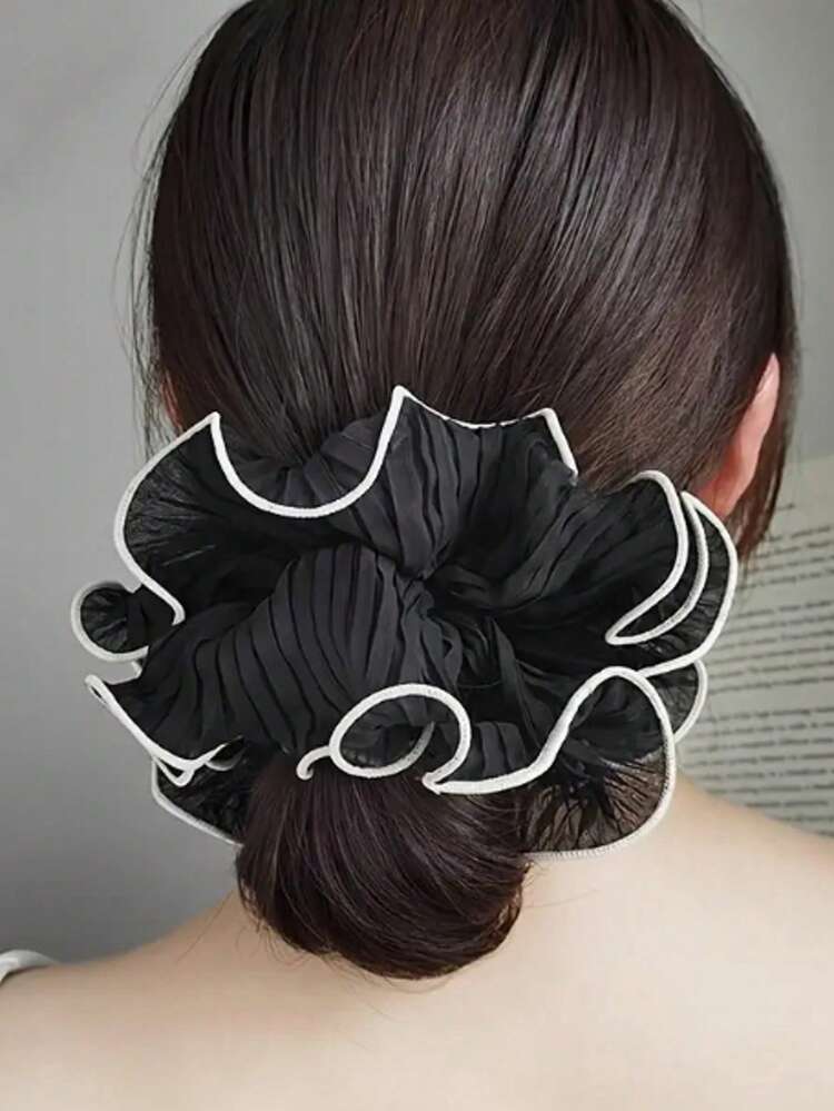1/4pcs Tassel Design Fabric Hair Scrunchies - Fashionable Solid Color Chiffon Scrunchies, Stylish Pleated Hair Scrunchies Suitable For Women's Hairstyles, Multifunctional Hair Accessories For Daily Use, Elastic Hair Ties Set For Teens And Adults, Scrunchy Hair Ties, Bathing Makeup, Washing Face Ponytail Head Accessories Elastic Band - Multicolor - View 2